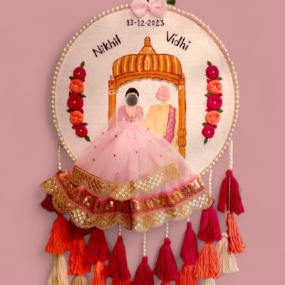 Gurudwara theme embroidered hoop with tassels