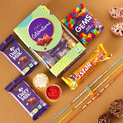 Sneh Single Strand Beads Rakhi Set N Cadbury Celebrations