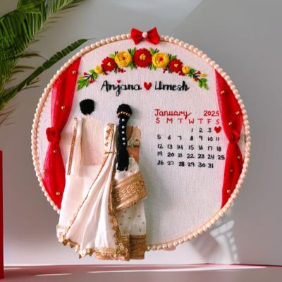 South Indian Wedding Embroidery hoop with calendar