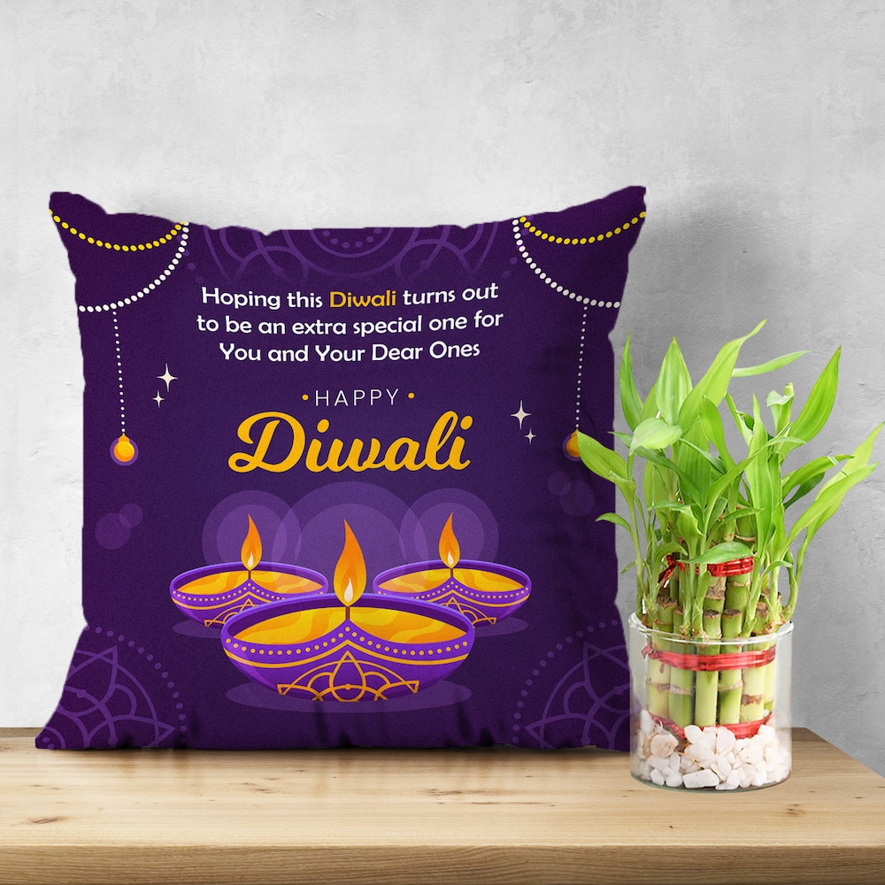  Happy Diwali Plant and Cushion combo