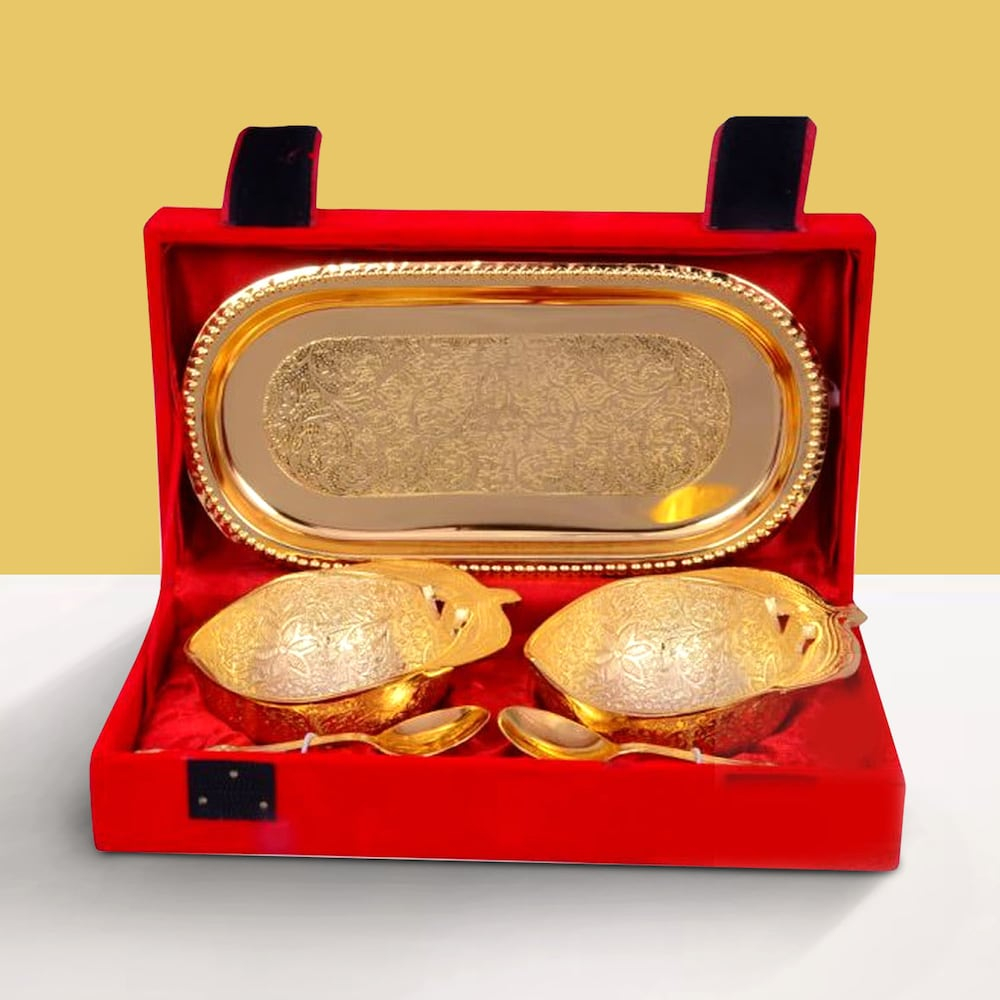 Gold Plated Apple Shaped Brass Bowl Set of 5 Pcs