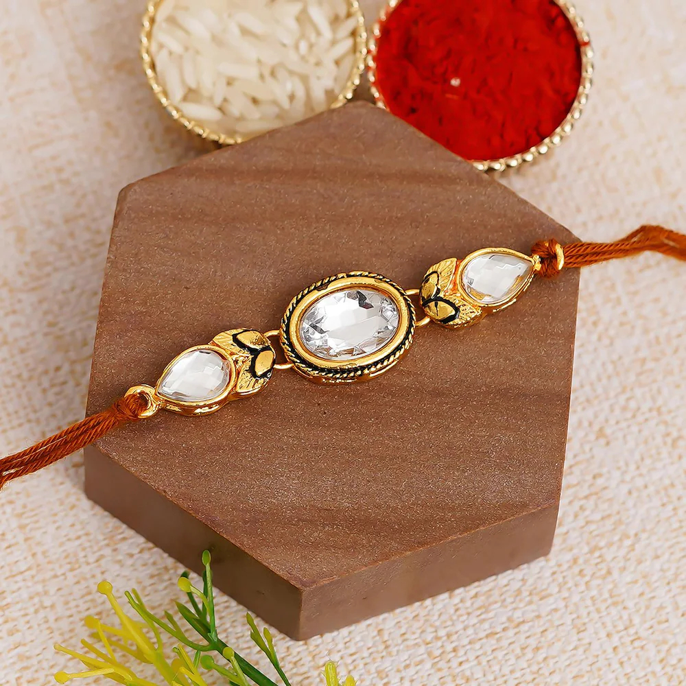  White Kundan Stone Rakhi